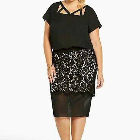 Torrid Pencil Skirt Plus Size 0X Blk Lace - Picture 1 of 3
